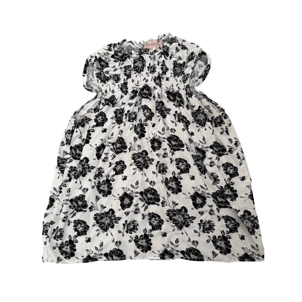 Philosophyโ Republic Clothing Black White Floral Smocked Rayon Top Medium Light